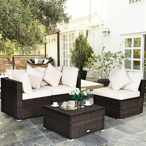 Gymax 4pcs Rattan Patio Sofa Conversation Set Outdoor Furniture Set W