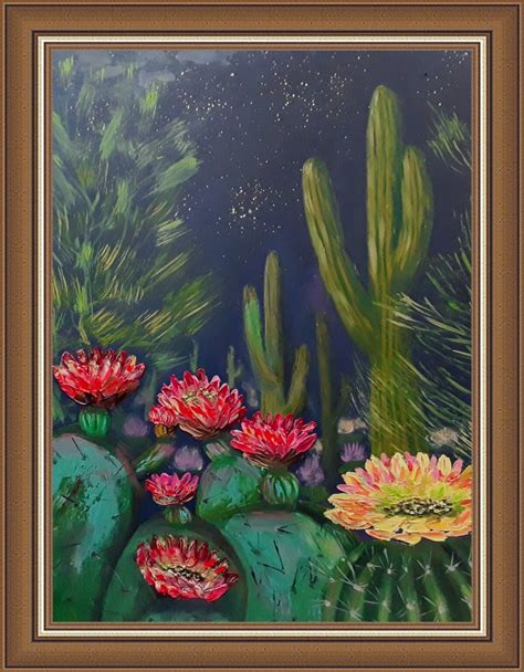 Arizona Landscape Desert Night Artwork Original Desert Art Etsy