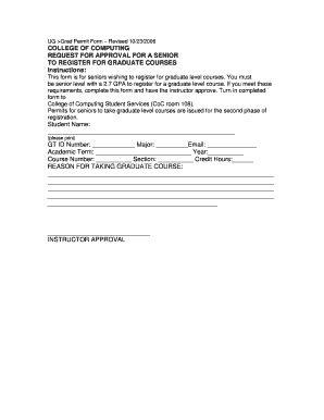 Fillable Online Cc Gatech UG Grad Permit Form Revised 10 23 2006