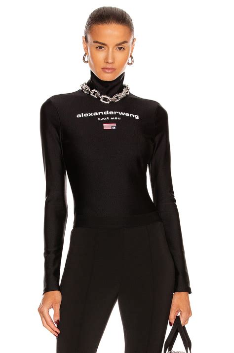 Alexander Wang Logo Longsleeve Turtleneck Bodysuit In Black Fwrd