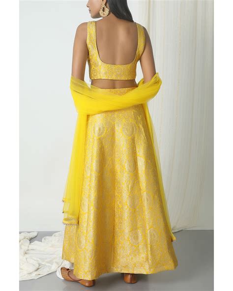 Yellow Brocade Lehenga Set By Truebrowns The Secret Label