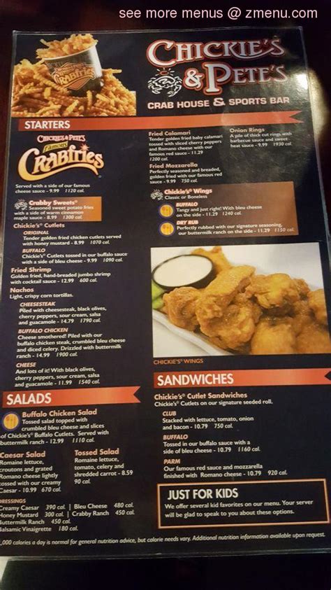 Menu at Chickie's & Pete's pub & bar, Sandusky, 1 Cedar Point Dr