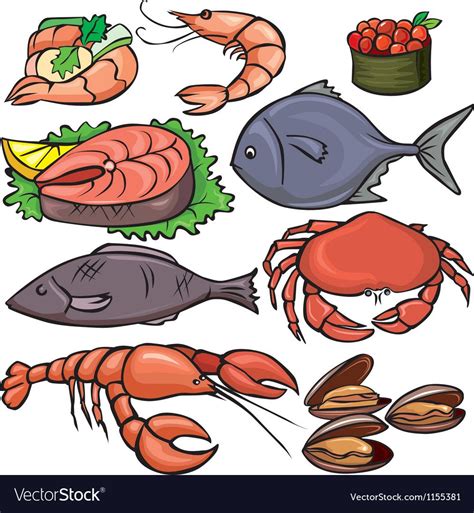 Seafood Icons Set Vector Image On Vectorstock Imagenes De Alimentos