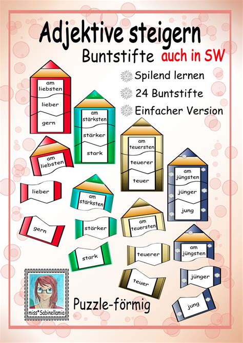 Adjektive Steigern Mit Buntstifte Puzzle Auch F R Den Daz Daf