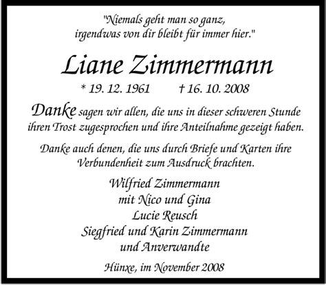 Traueranzeigen Von Liane Zimmermann Trauer In NRW De