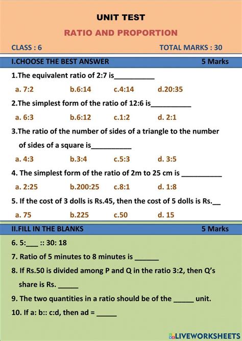 Ratio And Proportion Worksheet For Grade 6 Live Worksheets