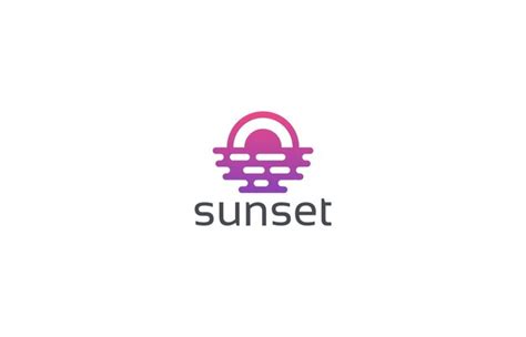 Modelo de design de logotipo pôr do sol e paisagem Vetor Premium