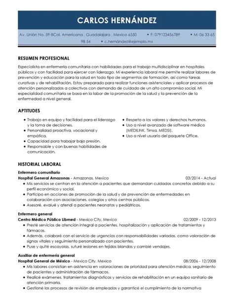 Curriculum Vitae De Enfermeria Ejemplo Antilla