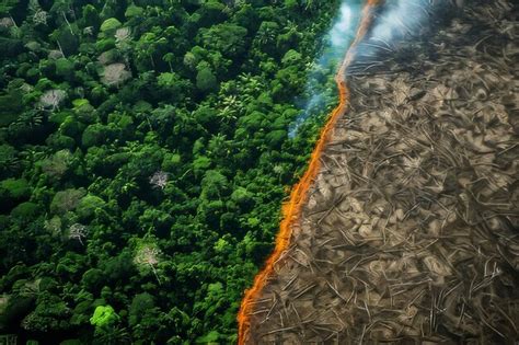 Rainforest Deforestation Aerial View Premium AI Generated Image