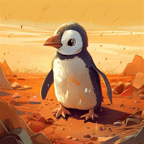 Premium AI Image Crying Penguin Standing On Dirt In Winter Without