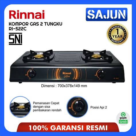 Jual Rinnai Kompor Gas 2 Tungku RI 522C Teflon Kuningan Kompor Rinai