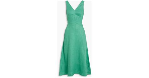 Saloni Rachel Bow Embellished Linen Midi Dress In Green Lyst