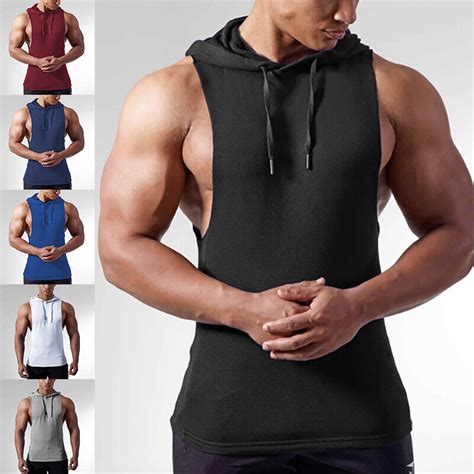 Mens Gym Fitness Muscle Vest Casual Hoodie Tank Tops Sleeveless