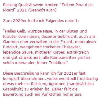 Verkostungsnotiz Riesling Qualitätswein trocken Edition Pinard de