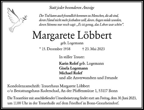 Traueranzeigen Von Margarete L Bbert Ga Trauer De