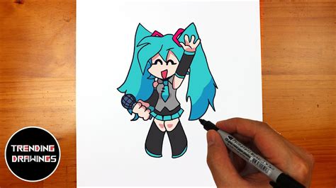 Comment dessiner un personnage FNF MOD Hatsune Miku facile étape par