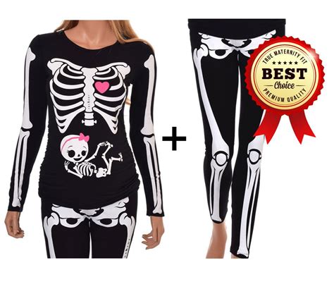 Camiseta De Maternidad Halloween Esqueleto Embarazadas Leggins Con Bebé