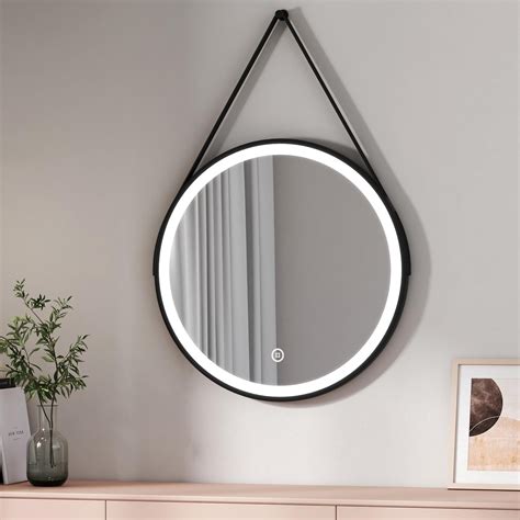 Emke Miroir Lumineux Salle De Bain Rond Diam Tre Cm Cadre Noir