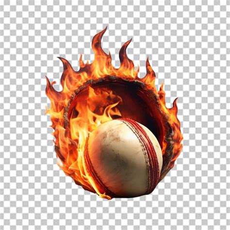 Premium Psd Cricket Ball On Fire Flame On White Background