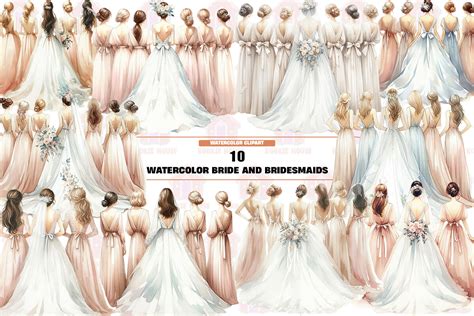 Watercolor Bride And Bridesmaids Clipart Graphic By Kookie House