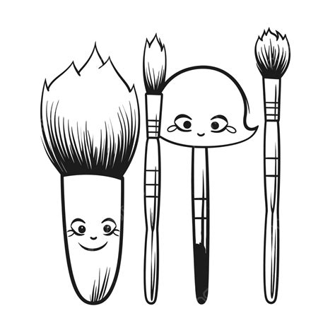 Three Brushes With A Funny Face On Them Outline Sketch Drawing Vector