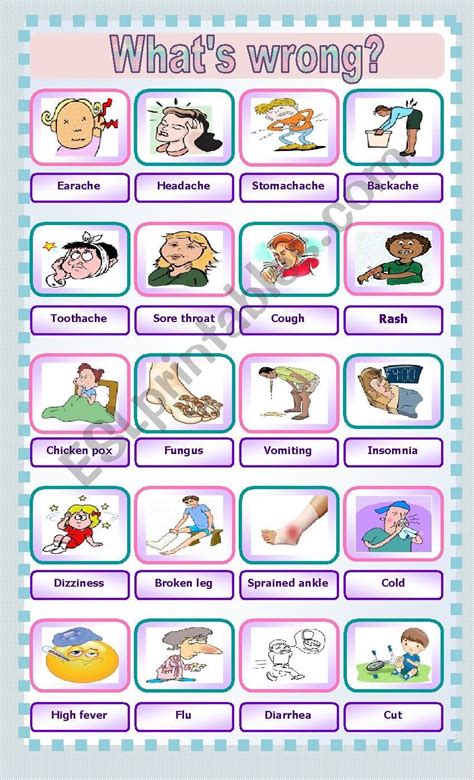 Illnesses vocabulary - ESL worksheet by Andromaha | Vocabulary, English ...