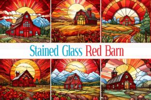 Stained Glass Red Barn Graphic By Pro Designer Team Creative Fabrica