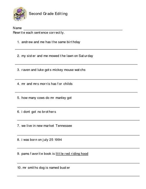 3rd Grade Editing Worksheet