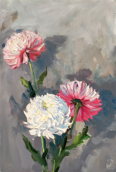 Still Life Flowers Oil Painting Flowers Chrysanthemums Etsy