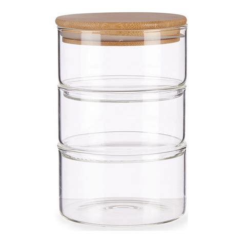 Bocal En Verre Borosilicate De Bambou Brun Transparent Ml Brycus