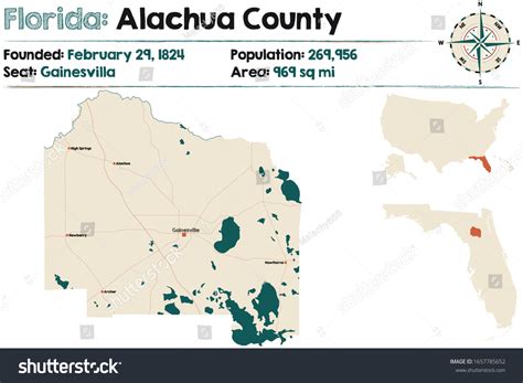 Large Detailed Map Alachua County Florida Stock Vector Royalty Free