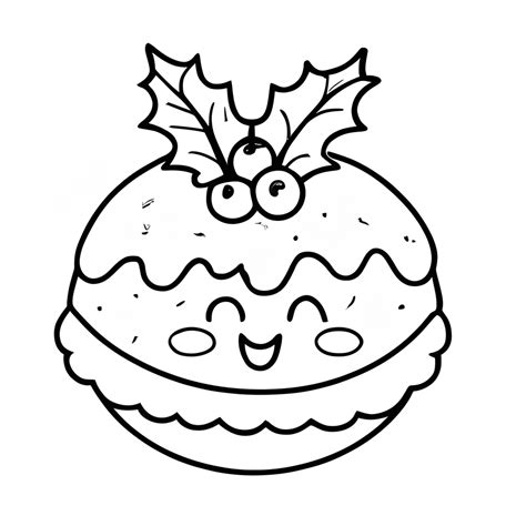 Happy Christmas Pudding Coloring Page · Creative Fabrica