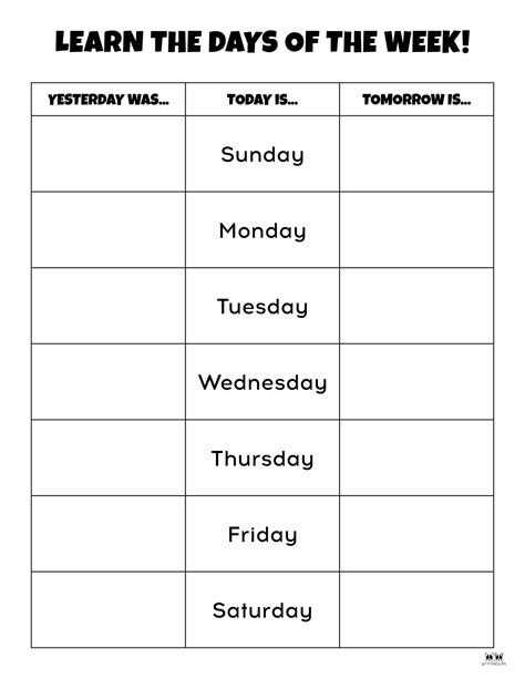 10 Free Printable Days Of The Week Worksheets Worksheets Decoomo