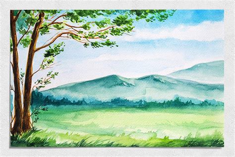 Spring Landscapes Watercolor Watercolor Scenery Watercolor