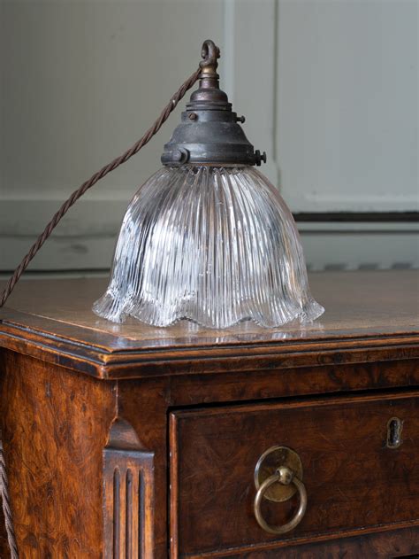 A Diminutive Fluted Holophane Pendant Light Drew Pritchard Ltd