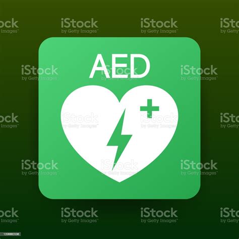 Emergency First Aid Defibrillator Sign White Heart Icon And White Cross Icon Vector Stock