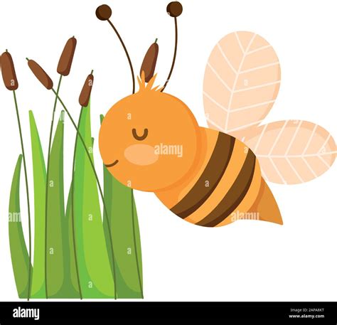 Cute Flying Bee Vegetation Plants Farm Animal Cartoon Vector