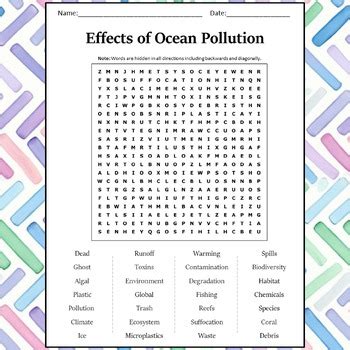 Effects Of Ocean Pollution Word Search Puzzle Worksheet Activity