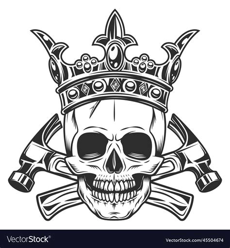 Skull With Royal Crown And Builder Crossed Hammers