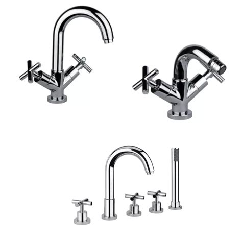 Set Miscelatore Lavabo Bidet Monoforo Bordo Vasca Fori Cromato