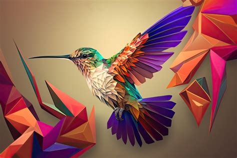 Premium Photo Low Poly Hummingbird With Colorful Origami Background