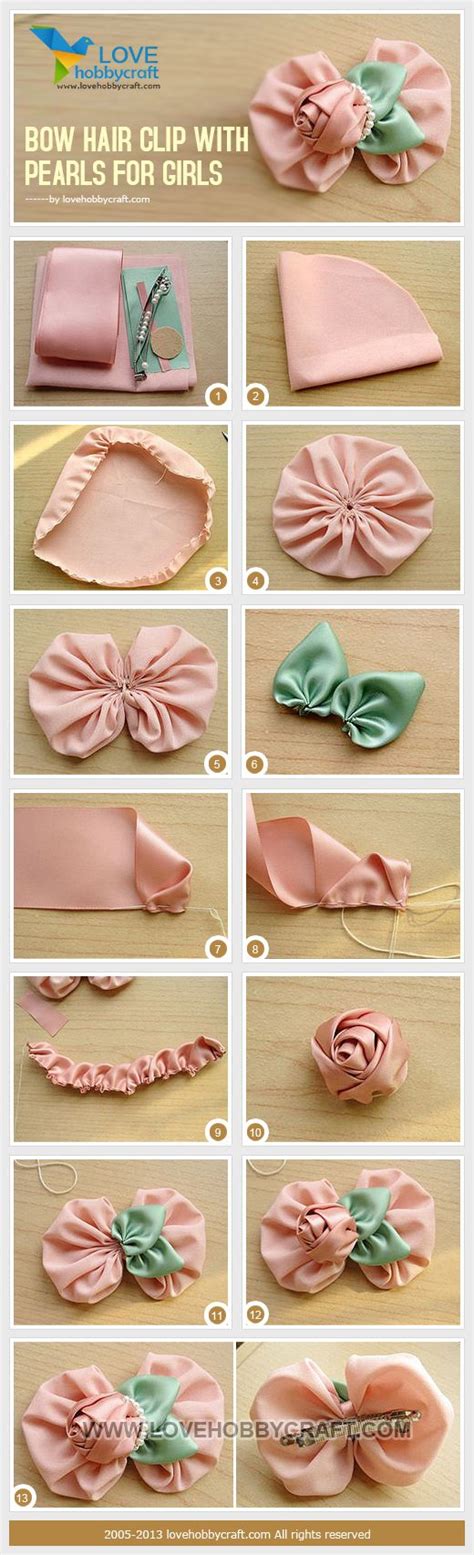 Bow Hair Clip With Pearls For Girls Ribbon Art Diy Ribbon Ribbon