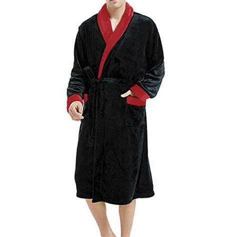 Gyujnb Men Long Robe Soft Warm Fleece Plush Bathrobe Sleepwear Pajamas