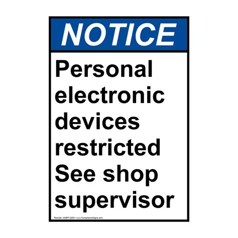 Portrait Ansi Personal Electronic Devices Restricted Sign Anep 32051