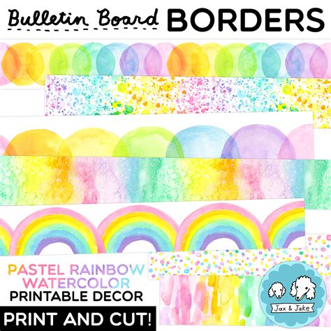 Pastel Rainbow Watercolor Bulletin Board Borders Spring Classroom