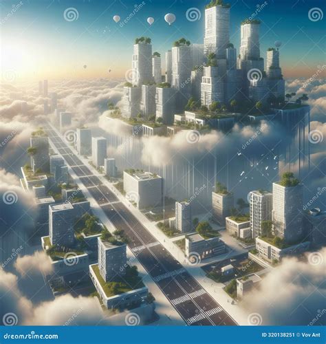 A Floating City with Streets Made of Clouds, Where Residents Ca Stock