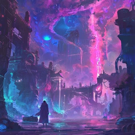 Premium Photo | Fantasy AI realms with neonscripted lore