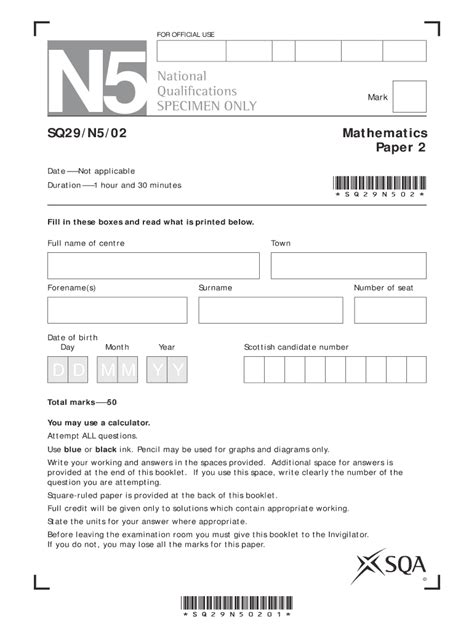 Fillable Online Sqa Org FOR OFFICIAL USE N5 National Quali Fax Email