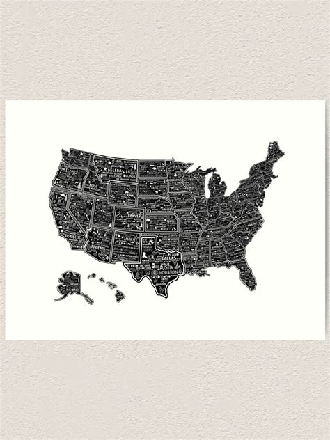 United States Map Art Print For Sale By Fiberandgloss Redbubble