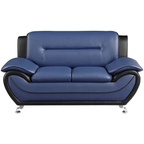 Lexicon Matteo Modern Contemporary Faux Leather Loveseat in Blue and ...